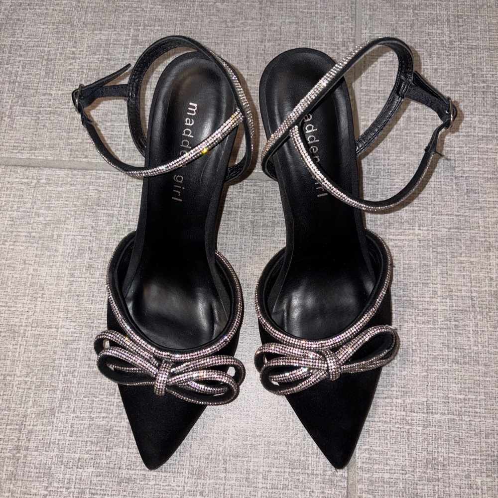 Madden Girl Black Strappy Bow Heels